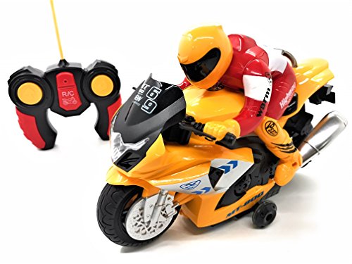 O.B Toys&Gift RC Electric Radio Remote Controlled Motorcycle Toy 360 Degree Spins w/Driver, Lights & Sound, Kids Remote Control Motorcycle