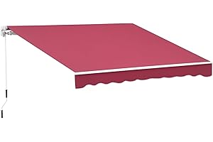 Outsunny 13' x 8' Retractable Awning, Patio Awnings, Sunshade Shelter w/Manual Crank Handle, UV & Water-Resistant Fabric and Aluminum Frame for Deck, Balcony, Yard, Wine Red