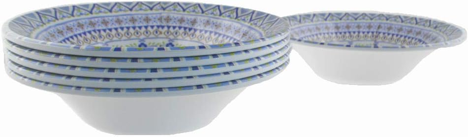 Melamine Dinnerware Sets of Gorgeous Pattern,Indoor and Outdoor Use,Break-resistant and Dishwasher Safe,6pcs Salad Bowl for 7.5-inch(Blue)