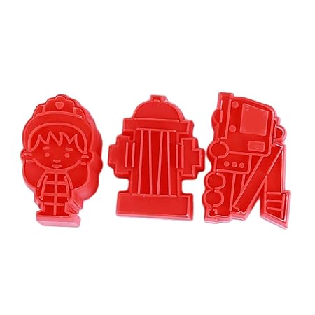 SHIJIAN Umweltfreundliche Red Fire Theme 3D Fondant Druckstempel DIY Backform Feuerwehrauto Feuer Hydrant Feuerwehrmänner For