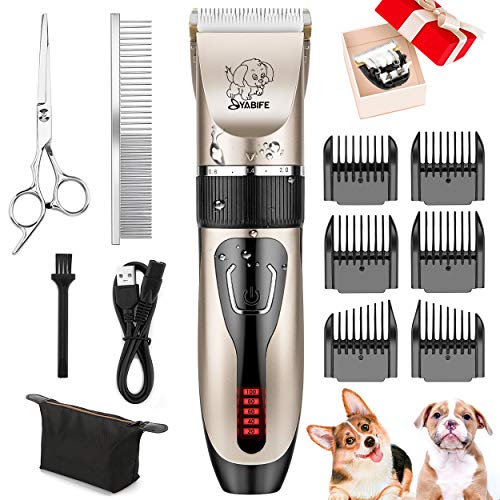 Dog Clippers, USB Rechargeable Cordless Dog Grooming Kit, Electric Pets Hair Trimmers Shaver Shears for Dogs and Cats, Quiet, Washable, with LED Display (USB Cable)