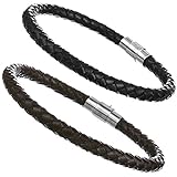 Areke Stainless Steel Braided Leather Bracelet For Mens Womens,Rope Bangle Magnetic Clasp,7.5-8.5 Inch Style 2 Pcs-8.5 IN