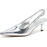 Amoji Women's 2 Inch Pointed Toe Low Kitten Heel Slingback Pump Party Wedding Dress Shoes FZ321