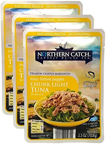Wild Caught Tuna, Lemon Pepper, (Pack of 3), 2.5 oz Pouch by Northern Catch