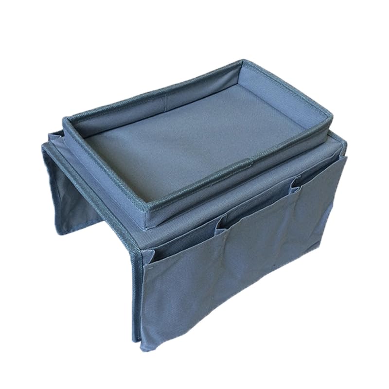 BEISIJIA Sofa Armrest Organizer With Cup Holder Tray, Couch Caddy TV Remote Control Storage Holder for Cellphone Tablets Magazines Book Glasses Cables Drinker Snacks Holder Pouch (Grey)