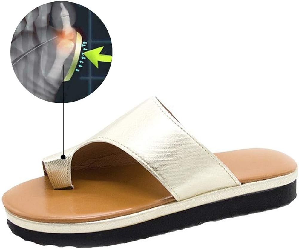 LWWOZL Bunion Sandals Orthopedic for Women Leather Flat Flip Flops