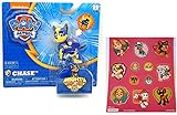 Paw Patrol Mighty Pups Chase Figure with Light-up Badge and Paws with Bonus 12 Stickers Sheet Bundle (2 Items)