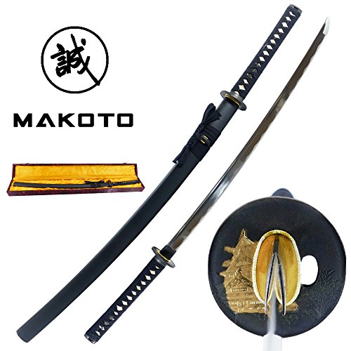 Makoto Handmade Sharp Japanese Katana Samurai Functional Black Sword 41" with Display Stand - Warlord Toyotomi Hideyoshi