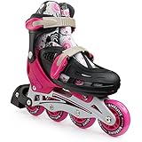 New Bounce Adjustable Inline Skates for Kids - 4 Wheel Blades Roller Skates for Girls, Teens, and Young Adults, Outdoor Rollerskates for Beginners & Advanced | Pink (Medium (2-5 US))