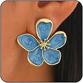 Flower Earrings for Women Large Statement Earrings for Women Gold Big Floral Earring Unique White Green Blue Pink Flower Stud Earring Fancy Trendy Jewelry