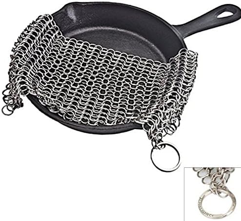 ALPHELIGANCE Cast Iron Cleaner- Stainless Steel Chainmail Scrubber for Pre Seasoned Skillet Pan,New Kitchen Tool for Washing Cookware (6" × 8")