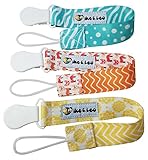 Pacifier Clips That Never Fail, Super Cute Holder Designed for Girls 3 Pack Best for Soothie Pacifiers, Teething Rings, Teether Toys, Baby Shower Gift