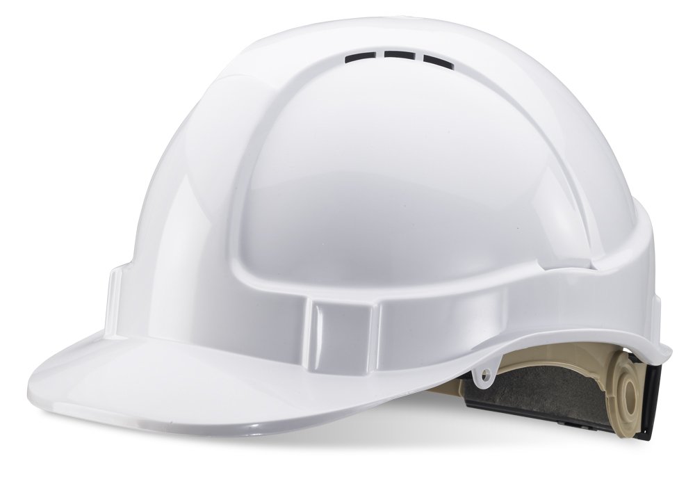 VENTED SAFETY HELMET WITH RATCHET WHITE