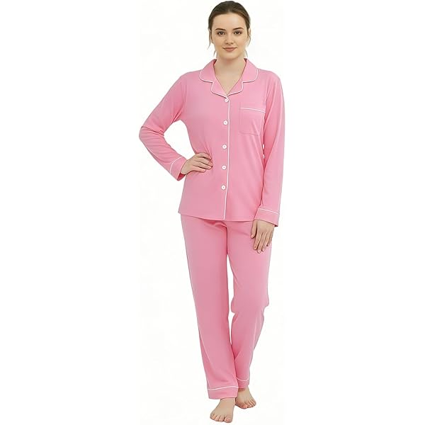 Ropa Dormir Mujer Bolsillos Pijama De Manga Larga Para Mujer Con
