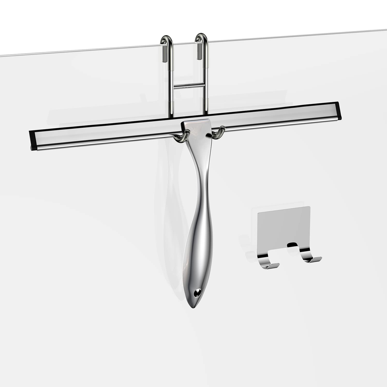 Photo 1 of Shower Squeegee Set, 14-Inch Stainless Steel Squeegee, All-Purpose Squeegee for Bathroom, Shower Doors, Mirrors, Tiles, and Car Windows - 100% Streak Free, Includes Shower Door Hook and Adhesive Hook