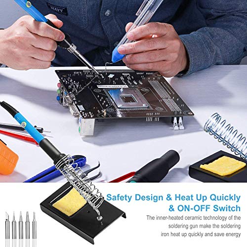 Soldering Iron Kit, SREMTCH 60W 220V Welding Tool Adjustable Temperature, Digital Multimeter, Soldering Iron Tips, Desoldering Pump
