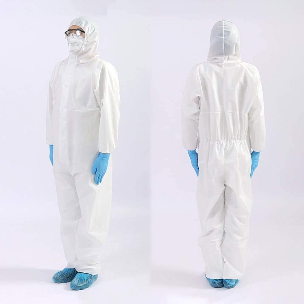 BWJL Disposable Gown Medical Non-woven Bodysuit Antistatic, Dustproof Gown Chemical Protective Clothing With Cap, for Chemical Or Nuclear Products