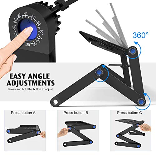 Ultra-Large Adjustable Laptop Stand/Table/Desk with Large Cooling Fan & Mouse Pad Side, Foldable Aluminum Laptop Desk, Lightweight Portable Bed/Sofa/Couch Lap Table Tray for Home Office PC Computer