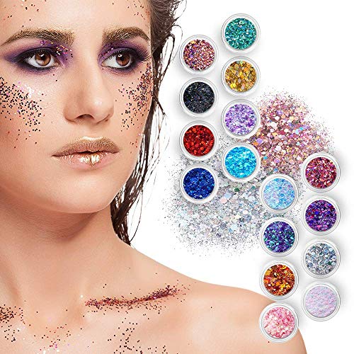 Chunky Holographic Body Glitter I 16 Colors + 1 Glitter Glue for Face