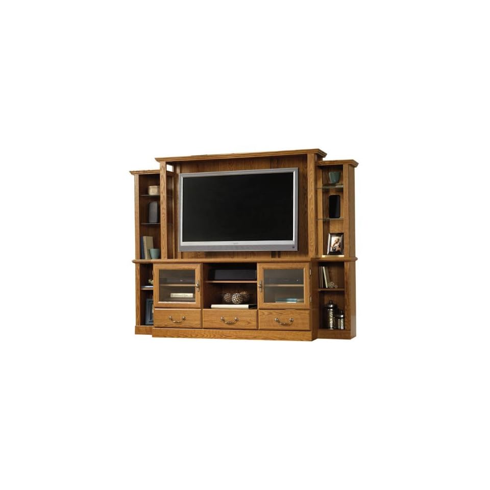 Cherry Wood Wall Unit TV Stand Entertainment Center With Storage on