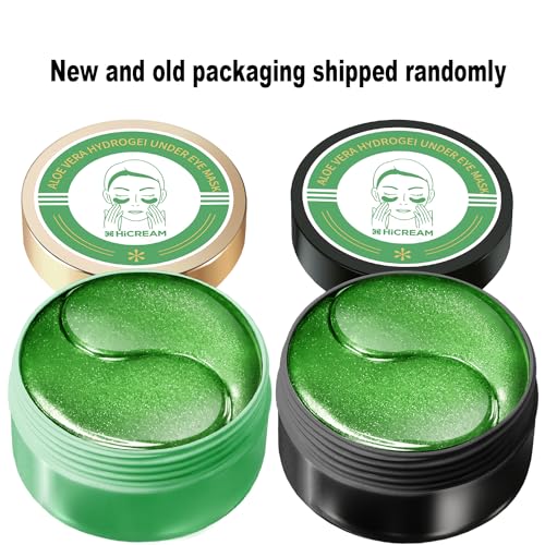 HICREAM ALOE VERA EYE MASKS – 60 PCS – REDUCE PUFFY EYES & DARK CIRCLES, FIRM & IMPROVE UNDER EYE SKIN, PURE NATURAL EXTRACTS FOR YOUTHFUL APPEARANCE & REDUCTION OF FINE LINES AND WRINKLES