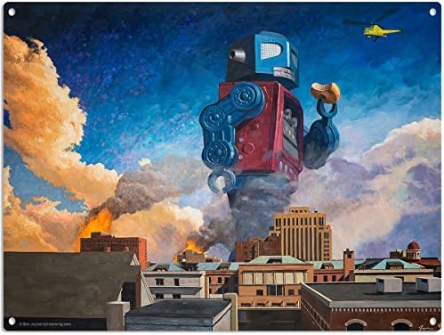 Robot Godzilla Donut Lunchtime Retro Sci-Fi Metal Sign 16 x 12