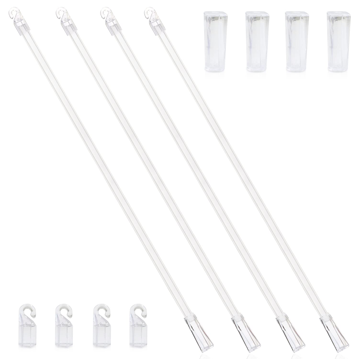 17 Inches Blind Tilt Wand with Hook and Handle, Acrylic Clear Blind Rod Replacement, Blind Opener Stick Long, Vertical Blind Wand Control Part Opener Accessory (4 Sets)