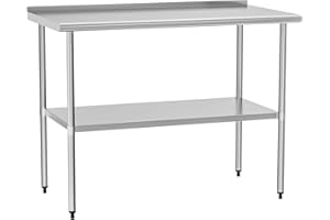 HOCCOT Stainless Steel Table for Prep & Work 30" X 48" inches with Adjustable Shelf and Backsplash, Commercial Workstations, Utility Table in Kitchen Garage Laundry Room Outdoor BBQ