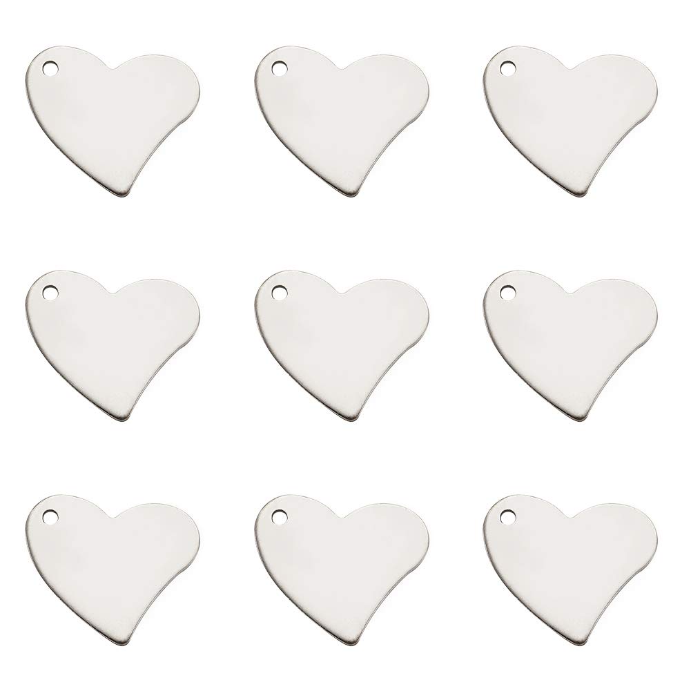 PandaHall 20pcs Stainless Steel Heart Blank Stamping Tags Charm Pendants 18x19.5x0.6mm Metal Blank Tags Charms with 1.6mm Hole for DIY Jewelry Making