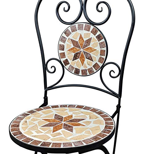 dszapaci Gartenstuhl Mosaik Klappstuhl Balkon Set Mosaik Bistrostuhl Metall Gartenmöbel Dekostuhl Garten Bistro Stuhl – Bild 3