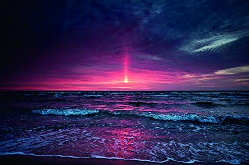 Decline sea evening waves horizon sky pink gray foam whisper coast beach- Nature Art Poster Print on Canvas 16x24in (P-1000075)