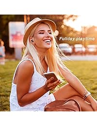 UFON True Wireless Bluetooth 5.0 auriculares a prueba de sudor, sonido estéreo 3D con refuerzo de graves y micrófono integrado, soporte activador de voz auxiliar. Tiempo de reproducción completo con funda de carga.