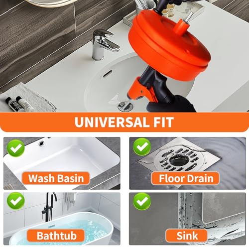 Drain Snake, 50 FT 10-in-1 Drain Auger for Sink, and Drain Openers Drain Unblocking, Plumbing Snake Use Manually or Powered for Kitchen, Bathrom and Shower Sink