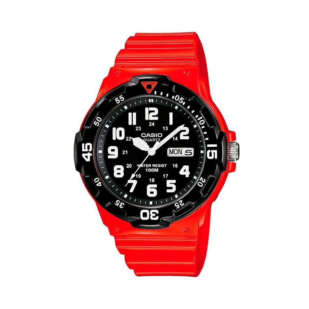 Casio MRW-200HC-4 Men's Analogue Quartz Watch with Resin Strap, Red/Black, Strap.