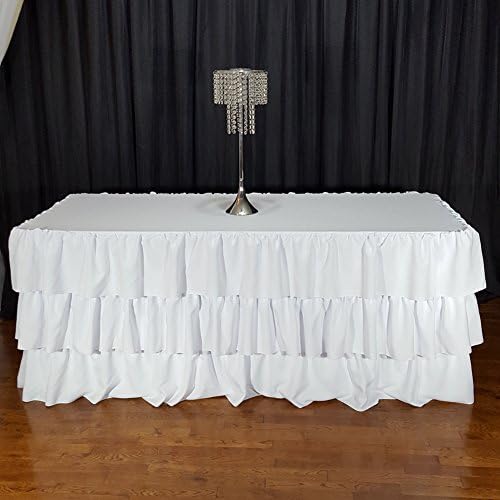 American Home Design Three Layer Ruffle Tablecloth White for 6 Foot Tables