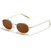 SUNBSR Retro Oval Sunglasses for Women Men 90s Trendy Small Round Gold Sun Glasses Fashion Narrow Metal Frame Shades