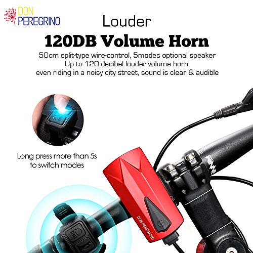 Don Peregrino Led Bike Front Light & Horn, 350 Lumens Brightness Headlight, Ipx 4 Waterproof & 1800 mAh Rechargeable Bicycle Lamp - Thumbnail 2