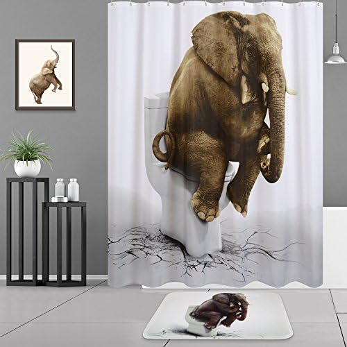 Funny Elephant Thinker Shower Curtain, Oninaa Digital Printing Anti-bacterial Waterproof Fabric Bath Shower Curtain Machine Washable Eco-friendly 72"x72"--Funny Elephant Thinker
