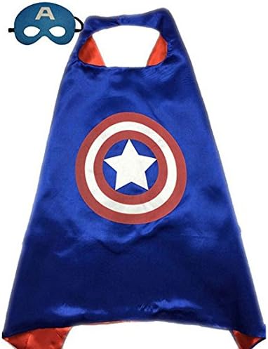 Calor Superhero or Princess Cape and Mask Set Halloween Dress Up Costume For Kids Childrens (Blue & Red (Captain America))