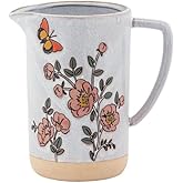 Napco Imports Pitcher Jug Serveware Container Carafe Table Décor Small Ceramic Flower and Butterfly