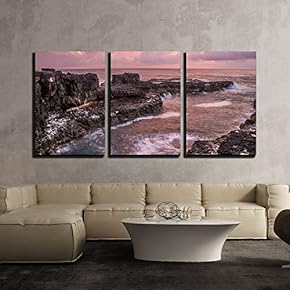 3 Piece Canvas Wall Art - Landscape of Sunset Sky by The Seashore - Modern Home Art Stretched and Framed Ready to Hang - 16"x24"x3 Panels