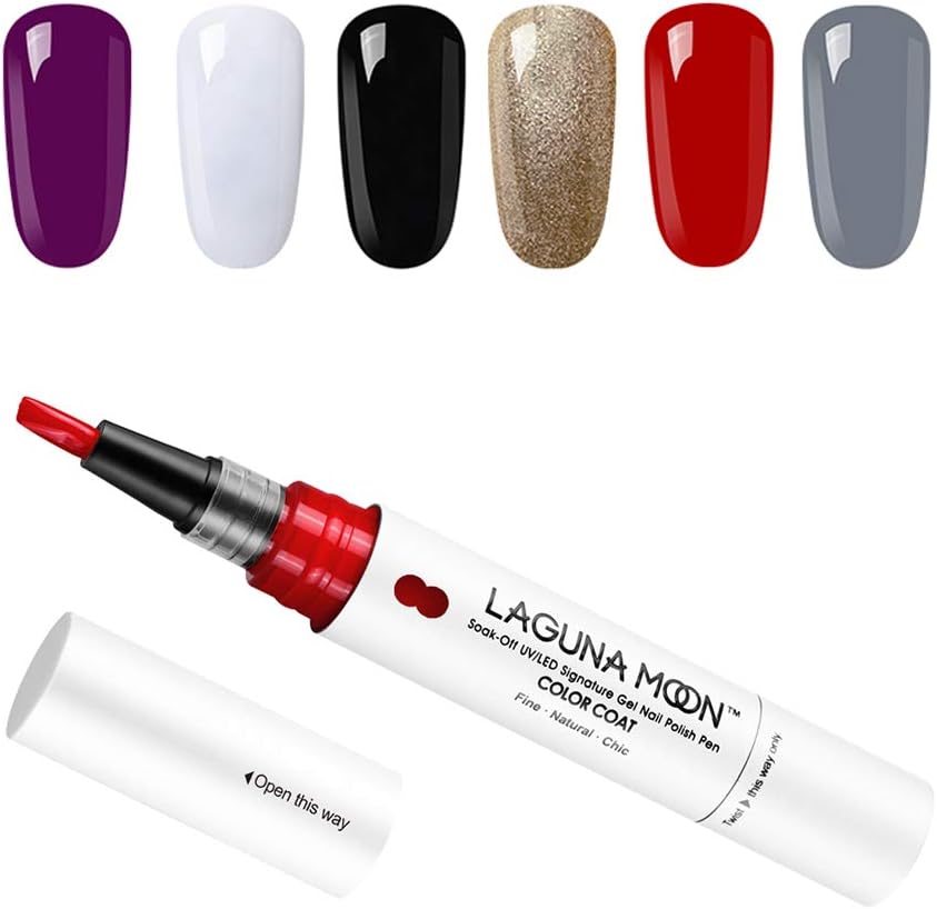 Lagunamoon Lot 6pcs Stylo Vernis à ongles 3 en 1 vernis gel semi permanent, stylo vernis semi Lagunamoon Lot 6pcs Stylo Vernis à ongles 3 en 1 vernis gel semi permanent, stylo vernis semi