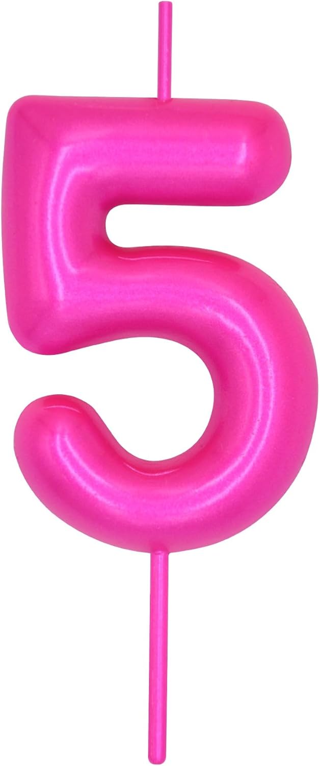 Candles & Holders - DERVENTA Birthday Candles Numbers Pink 2.36 inch Party Cake Topper 1 Piece (Number 5 Pink)