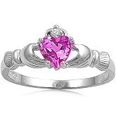 CloseoutWarehouse Simulated Emerald Cubic Zirconia Claddagh Benediction Ring Sterling Silver (Color Options, Sizes 3-15)