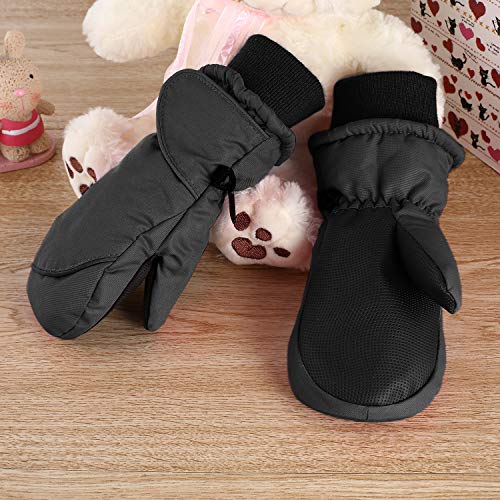 Fazitrip Mittens Gloves 3M Thinsulate Warm Windproof Girls Boys Kids Ski Gloves,Black,S (2-3 years) - Thumbnail 4