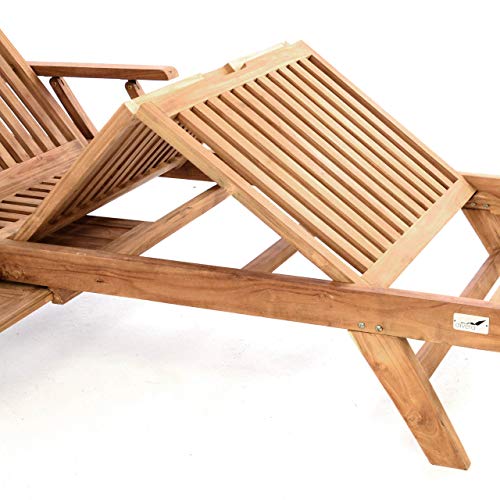 Divero Sonnenliege Holzliege Gartenliege Teak-Holz behandelt mehrfach verstellbar inkl. Räder Tablett + Liegen-Auflage 4-teilig wasserabweisend Creme – Bild 4