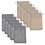 BCP Pack of 10pcs 5x3.25 Inch Double Linen Drawstring Bags/ Gift Bag Pouch for Party / Wedding (Light Brown and Gray Color)