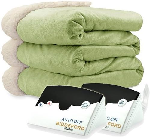 Pure Warmth by Biddeford Micro Mink and Sherpa Heated Blanket Queen Sage