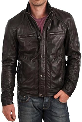 Leather Bomber Men's Motorcycle Biker Lambskin Leather Jacket Large Black