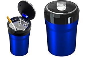 DXNQ Car Ashtray with Lid, Easy Clean Up Detachable Smokeless Ashtray with LED Blue Light, Portable Mini Ash Tray Cup Holder for Car Home Office Travel, Interior Auto Accessories (Blue, Larger)